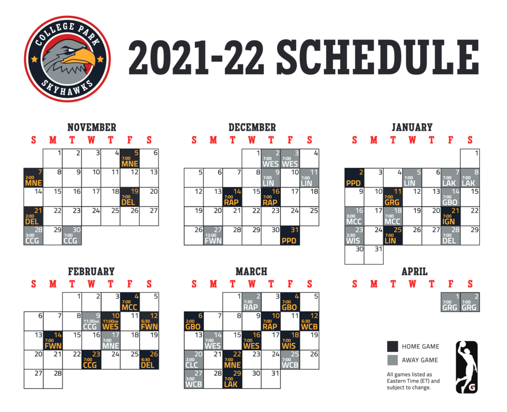 Skyhawks 202122 Schedule Gateway Center Arena College Park